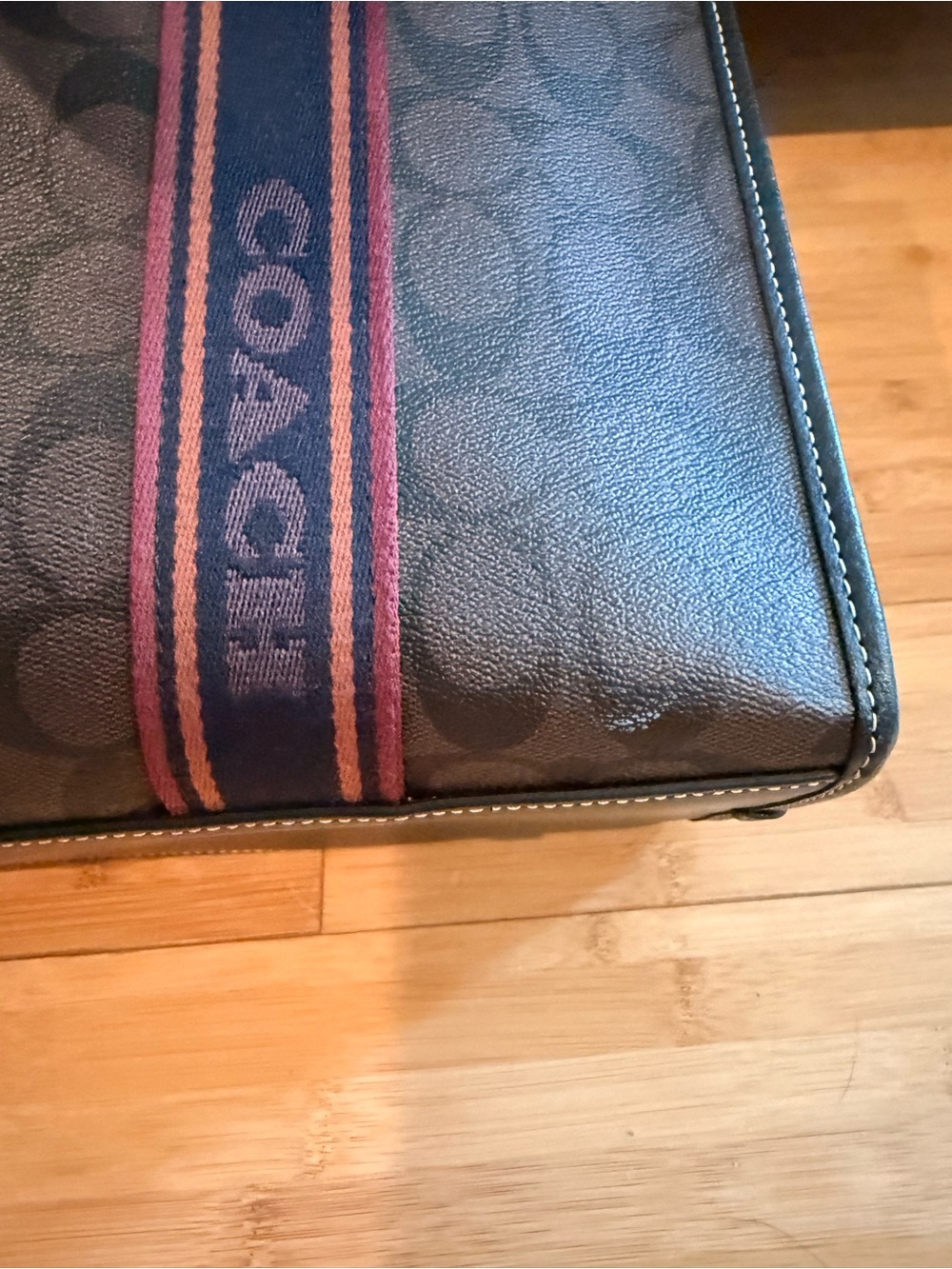 Coach Brown Signature Canvas Tote with Burgundy Accents - Picture 6 of 6